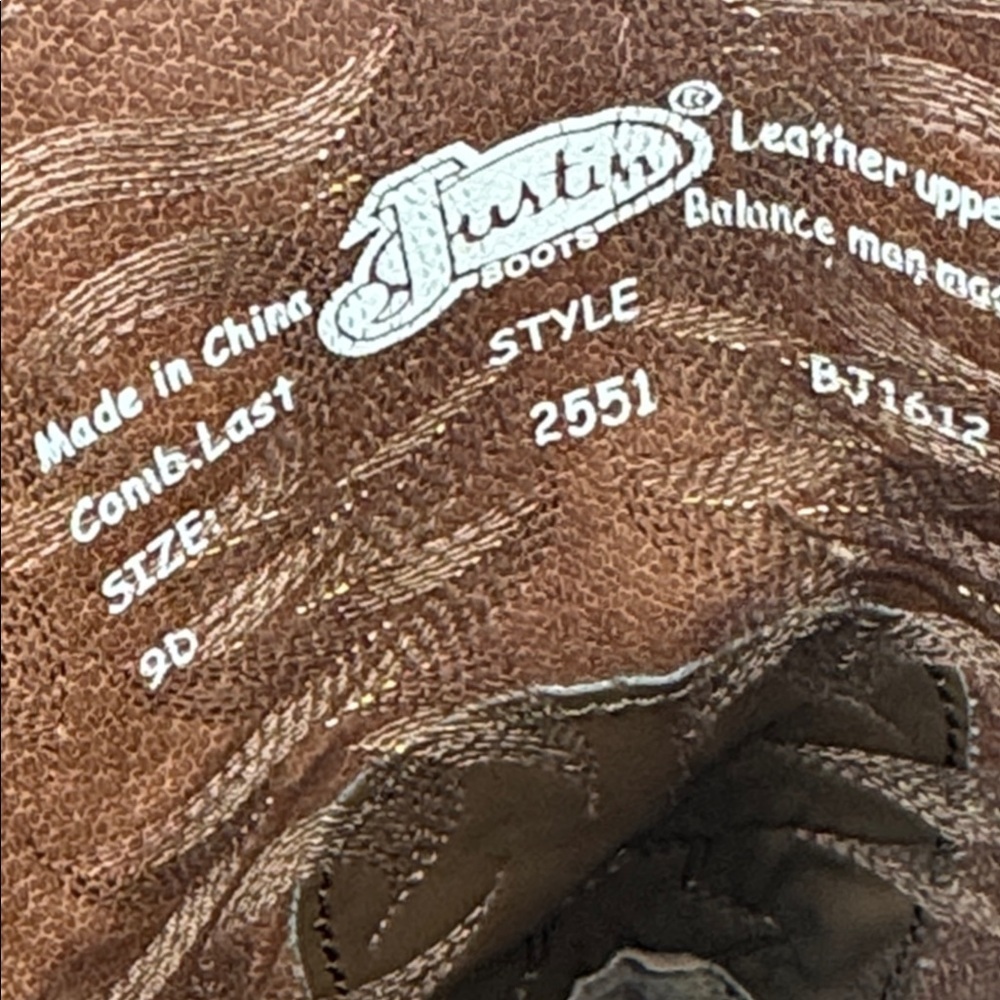 Justin 2551 Sorrel Apache Leather Cowboy Boot size 9 D 9D men’s boots justins - Picture 7 of 8